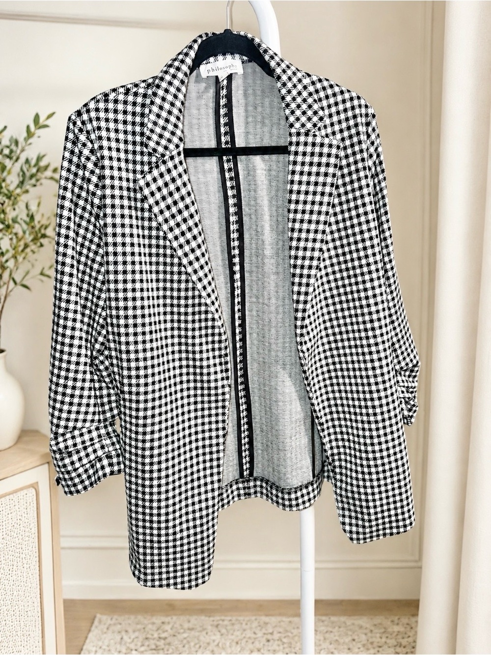 Philosophy Black & White Gingham Open-Front Blazer